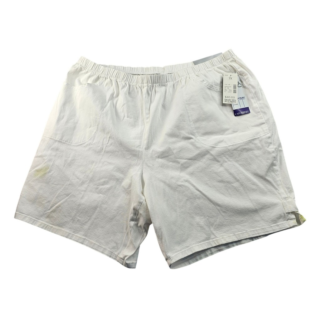 Catherines Everyday Fit Shorts Men's 3X White Elastic Waist Relaxed Fit Stretch